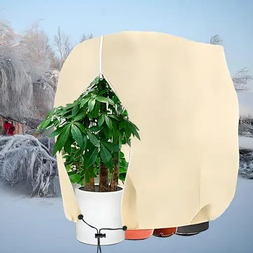 Produktbild: ZOZIJIU Pflanzenschutz Winter - Winterschutz füR Pflanzen Frostschutz Pflanzen Haube mit ReißVerschluss &Zugband füR KüBelpflanzen Palmen Beige 80g/M²(200x240cm)