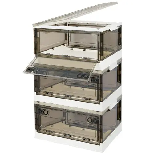 Produktbild: ZPONEED 3er Set Faltbare Kunststoff-Aufbewahrungsbox mit Deckel & Rädern, Transparent Aufbewahrung 40L Kunststoffbox Organizer Ideal zum Aufbewahren von Büchern, Kleidung, Spielzeug