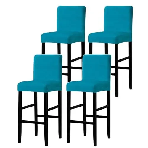 Produktbild: ZRCYXDW Samt Barhocker Abdeckung Stretch, 4er Set Stuhlhussen Barhocker Bezug Rutschfester Abnehmbarer Hussen für Barhocker waschbarer für Wohnzimmer Cafe-blau-4 Stück