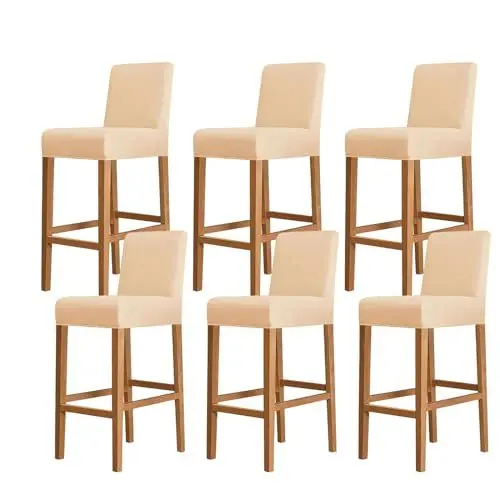 Produktbild: ZRCYXDW Wasserdichter Stretch Barhocker Abdeckung, 6 Stück Stuhlhussen Barhocker Bezug mit elastischer Unterseite Abnehmbarer Hussen für Barhocker waschbarer für Esszimmer Küche-Khaki-6 Stück