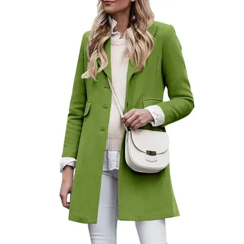 Produktbild: ZRYAZQ Damen Mantel Winter Elegant Trenchcoat Lang mit Knöpfen Wollmantel Damen Winter Einfarbig Wintermantel Warm Mittellang Winterjacke Übergangs Damenmantel Lange Revers Wolljacke Casual