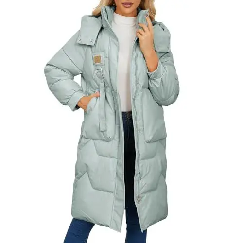 Produktbild: ZRYAZQ Daunenmantel Damen Lang Winter Dicke Wintermantel Damen Warm mit Kapuze Daunenjacke Damen Leicht Puffer Jacke Damen Rollkragen Lange Steppmantel Leichte Warme Winterjacke mit Taschen Mantel