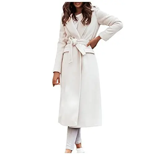 Produktbild: ZRYAZQ Mantel Damen Trenchcoat Lang Wollmantel Damen Winter Elegant Wintermantel Damen Warm mit Gürtel Übergangsjacke Damen Langer Damenmantel Reverskragen Einfarbig Wintercoat Casual Winterjacke