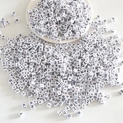 Produktbild: Zsail Buchstabe Perlen 1000Stücke Acryl Alphabet Buchstabe Perlen A-Z Buchstabe für Schmuck Herstellung (6mm bg white-black)