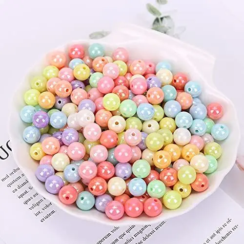 Produktbild: Zsail Bunte Perlen zum Auffädeln ca 700pcs Acryl Runde Verschiedene Süßigkeiten Farbe Mix Kunststoff Pastell Perlen für Armbänder, Schmuckherstellung, Halsketten, Basteln (8mm)