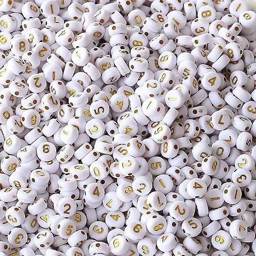 Produktbild: Zsail Nummer Perlen 1200 Zahlenperlen Acrylzahl Perlen 0-9 Zahl für die Schmuckherstellung (Zahl bg Weißgold)