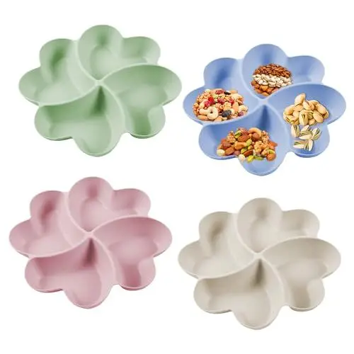 Produktbild: ZSMJAER Snackteller mit Fächern 4 Stück Snackschale Wiederverwendbare Teller mit Unterteilung Snackteller Snackschale mit Fächern für Home Party für Nuss Candy Obst Essen Getrocknetes