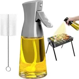 Produktbild: ztarraum Showvigor Olivenöl Sprüher zum Kochen, 180ML Glas Öl Spender Flasche mit Pinsel, Rapsöl Essig Spray Mister für Küche, Nachfüllbare Gadgets Zubehör weit verbreitet für Air Fryer (GRAU)