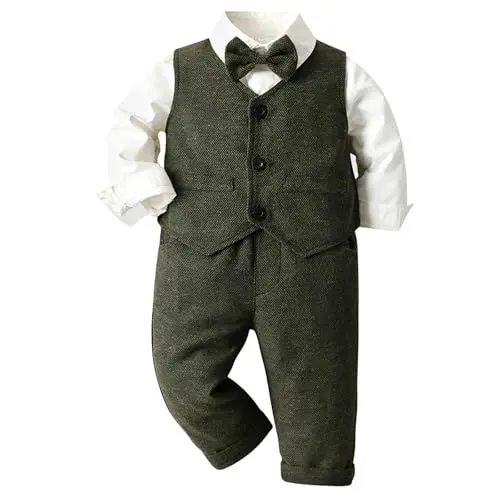 Produktbild: Bekleidungsset Baby Junge Anzug Kleinkind Langarm Hemd Tops Weste Mantel Hosen Kind Kinder Mit Fliege Gentleman Outfits Jäten Baby Set Neugeborene Kleidung (AG, 80)