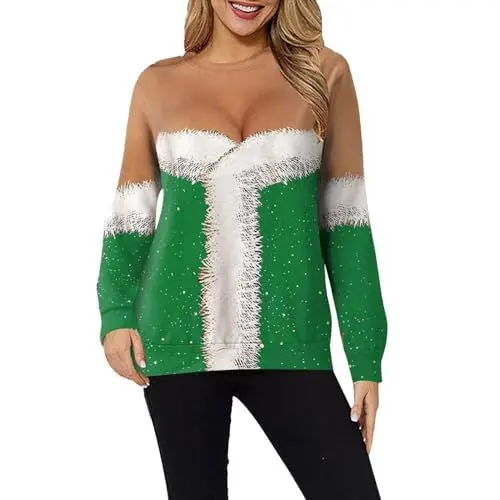Produktbild: ZTFYKLIN Cyber of Monday Deals 2024 Pullover Damen Marke Pullover Gefüttert Damen Jersey Langarmshirt Damen Pullover Damen Rostbraun Kleidung Für Fitnessstudio Damen Festival Clothes