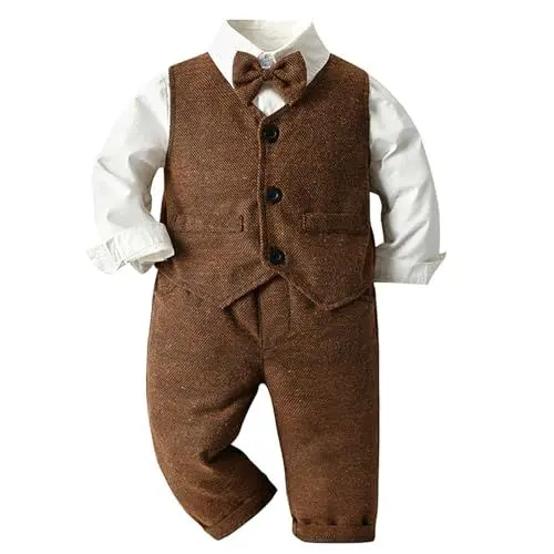 Produktbild: YANFJHV Halloween Kostüm Baby 62 Weste Mantel Hosen Kind Kinder Mit Fliege Gentleman Outfits Jäten Baby Set (Coffee, 130)