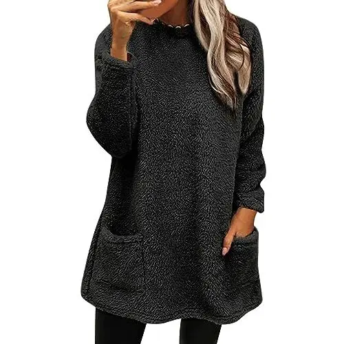 Produktbild: Generisch Hoodie Damen Fleecepullover Kapuzenpullover mit Taschen Rundhalsausschnitt Sweatshirt Langarm Kapuze Winter Warm Hoodies Kuschel Flanell Sweatshirtjacke Soft Bequem Leicht Oberteile