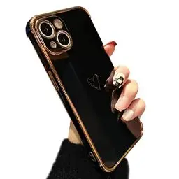 Produktbild: ZTOFERA Hülle Kompatibel mit iPhone 14 Handyhülle für Mädchen Frauen, Flexibel Weiche Silikon Schutzhülle mit Liebe Herz Muster Goldener Rand Stoßfest Bumper Cover für iPhone 14, Schwarz