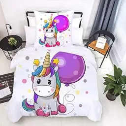 Produktbild: ZTYROLJ Einhorn Bettwäsche 135x200 für Mädchen Kinder,Weich Mikrofaser Einhorn Bettbezug,Atmungsaktiv Einhorn kinderbettwäsche 135x200 mit Reißverschluss+80x80 Kissenbezüge