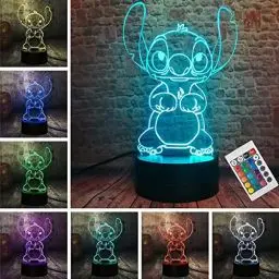 Produktbild: ZTZK Stitch Lampe, 3D LED Nachtlicht intelligente Fernbedienung Tischlampe 16 Farben für Weihnachten Stitch Geschenk Kinderzimmer Dekoration