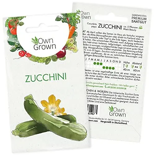 Produktbild: Zucchini Samen: Premium Zucchini Saatgut für die Anzucht von ca. 5 Zucchini Pflanzen – Samenfeste Gemüse Samen – Samen Gemüse – Gemüse Pflanzen Samen für Gemüse Anzucht – Gemüse Saatgut von OwnGrown…