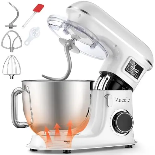 Produktbild: Zuccie küchenmaschine 1500W 8L Knetmaschine 6 Geschwindigkeit Fermentationsfunktion+LCD knetmaschine mit Rührbesen, Knethaken, Schlagbesen
