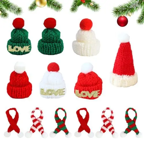 Produktbild: Zueyen 13 Stück Mini Weihnachtsmützen Und Schals, Filz Basteln Weihnachts, Mini Weihnachtsmannmütze Und Schal Weinflaschenhüllen, Christbaumschmuck Tischdekoration
