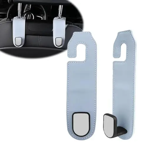 Produktbild: Zueyen 2 Stück Autositz-Haken, universelle Auto-Handtaschen-Haken, Auto-Aufbewahrungshaken, Rücksitz-Kopfstützen-Aufhänger, Auto-Kopfstützen-Haken für Geldbörse, Handtasche, Mäntel (grau)