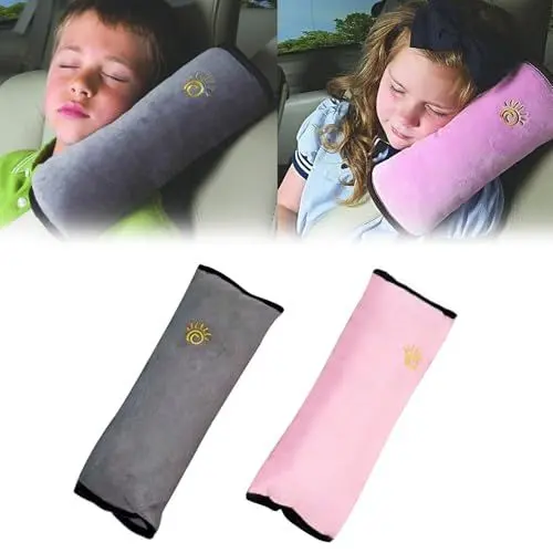 Produktbild: Zueyen 2 Stück Gurtschoner kinder auto,Autogurt polster, Removable Car Belt Cushion, geeignet für den Einsatz beim Ausgehen und Reisen sowie beim Schlafen von Kindern (Rosa + Grau)