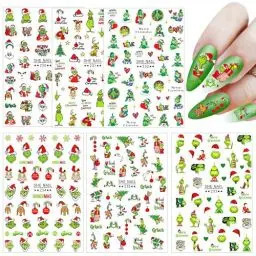 Produktbild: Zueyen 6 Blatt Nagelsticker Weihnachten, Grinch Nail nagelsticker Sticker, Weihnachtsmann Nagelaufkleber, Nail Art Stickers, Grinch Deko Weihnachtssticker Nägel A