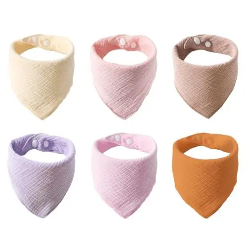 Produktbild: Zueyen 6 Stück Dreieckstuch Baby, Sabberlätzchen Baby, Sabberlätzchen für Säugling Kleinkinder Jungen Mädchen (Rosa, Hellrosa, Hellgelb, Khaki, Lila, Hellbraun)
