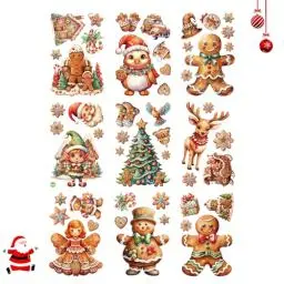 Produktbild: Zueyen 9 Blatt Weihnachtsaufkleber, Fensterbilder Weihnachten, Wiederverwendbar Cartoon PVC Doppelseitiger Aufkleber für Zuhause Schule Party Fensterdeko (Lebkuchenmann)