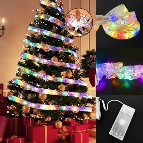 Produktbild: Zueyen Weihnachtsband Lichterkette, Glänzende Band Lichterkette, 5M Weihnachts Lichterkette für Party, Hochzeit, Innen Weihnachtsbaum, Festliche Deko (Silbernes Buntem Licht)