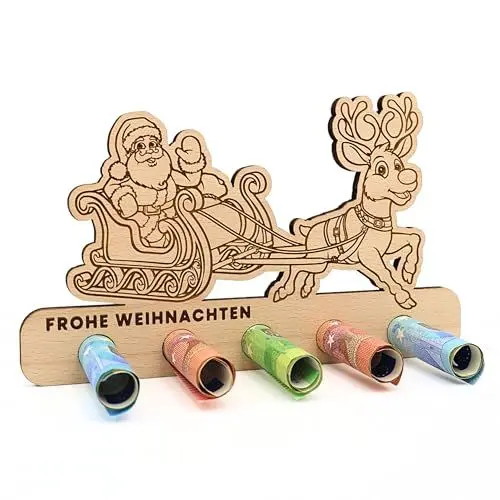 Produktbild: ZUKLA kleine Verpackung Geldgeschenk Weihnachten - Geldgeschenk Verpackung Weihnachten Holz - Handmade - Geld Verschenken Weihnachten - Rentiere