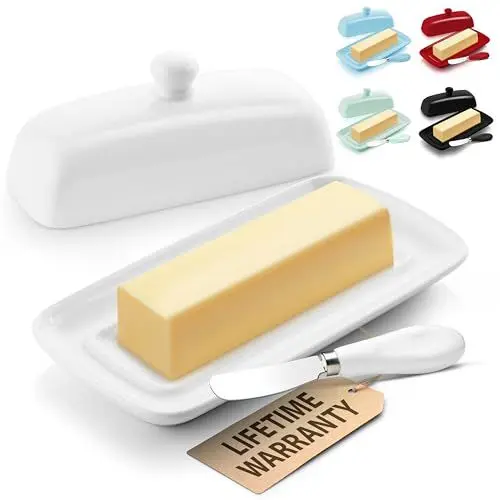 Produktbild: Zulay Butterdose aus Porzellan mit Deckel für Arbeitsplatte, klassischer Stil, Keramik-Butterschalen mit Deckel und Knauf, Standard-Butterhalter zur Aufbewahrung von 1 westlichen oder östlichen