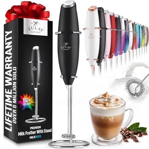 Produktbild: Zulay Leistungsstarker Milchaufschäumer Stab – Handbetriebener Elektrischer Milchschäumer – Quirler und Mixer für Kaffee - Dauerhaft Milchaufschäumer Elektrisch Stab von Milk Boss (Schwarz)