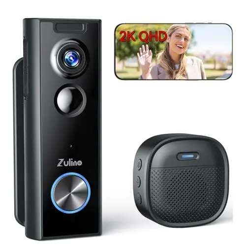 Produktbild: Zulino Türklingel Mit Kamera, Kabellose Türklingelkamera mit Klingel, 2-Wege-Audio, HD-Video, PIR-Bewegungserkennung, 2,4-GHz-WLAN (kein 5-GHz-WLAN), Funktioniert mit Alexa und Googleassistant