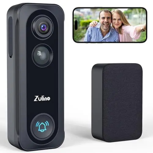Produktbild: Zulino Türklingel Mit Kamera, Türklingelkamera, 2K-Auflösung, kabellos mit Klingelton, PIR-Bewegungserkennung, 2-Wege Audio, 2,4GHz WLAN (kein 5Ghz WLAN), Stimmenverzerrer, funktioniert mit Alexa