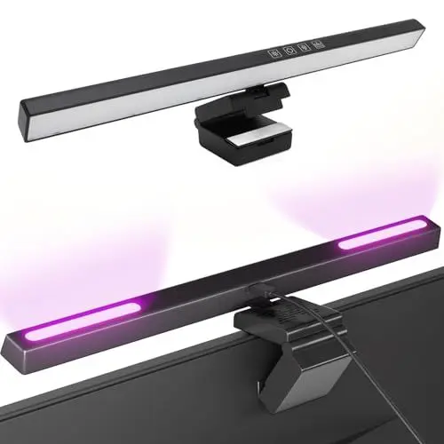 Produktbild: Zunate Computer-Monitorlampe für Augenpflege, RGB-Lichtleiste, USB-betriebene LED-dimmbare Bildschirm-Lichtleiste mit Automatischer Dimmung, Keine Blendung auf Dem Bildschirm, Spart