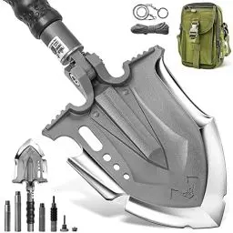 Produktbild: Zune Lotoo Klappspaten, Multifunktionale Survival Klappschaufel aus Martensitischem Stahl, 28 in 1 Kompakte Camping Schaufel mit 7 Einstellbaren Winkeln zum Wandern Camping Garten Annihilate F3