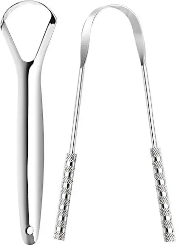 Produktbild: Zungenreiniger von GTEX - Zungenschaber Edelstahl Mundgeruch Bekämpfen - 100% Metall Zungenbürste Tongue Scraper Cleaner - Zungenreiniger Edelstahl (2er Pack) für Mundhygiene
