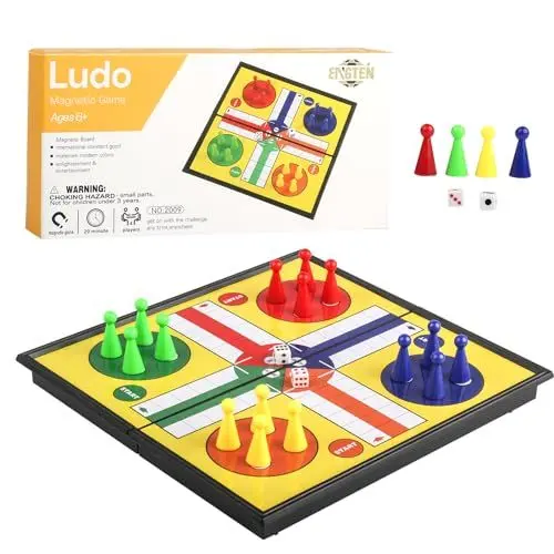 Produktbild: ZUNIPLEX Ludo Magnetisches Faltbares Fliegendes Schach,Würfelspiel,Kleines Landgestütztes Spiel,Brettspiel für Kinder Anfänger Reisen Schachfigurenset mit Tragbarem Aufbewahrungsbrett