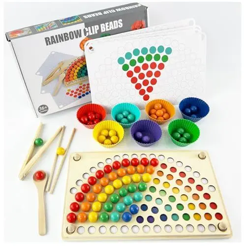 Produktbild: ZUNIPLEX Montessori Spielzeug ab 3 Jahre | Vorschule Farben Sortier Stapelspielzeug & Lernspiele mit Regenbogenperlen | Kreatives Geschenk für Kinder ab 3 Jahren