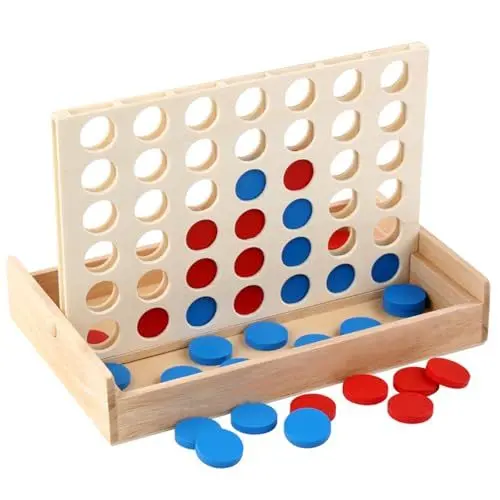 Produktbild: ZUNIPLEX Vier Gewinnt Klassik,4 Gewinnt Reisespiel,Holz 4 in Einer Reihe Spiel,Lernspielzeug für Kinder,Strategiespiel für Kinder ab 3 4 5 6 7 8