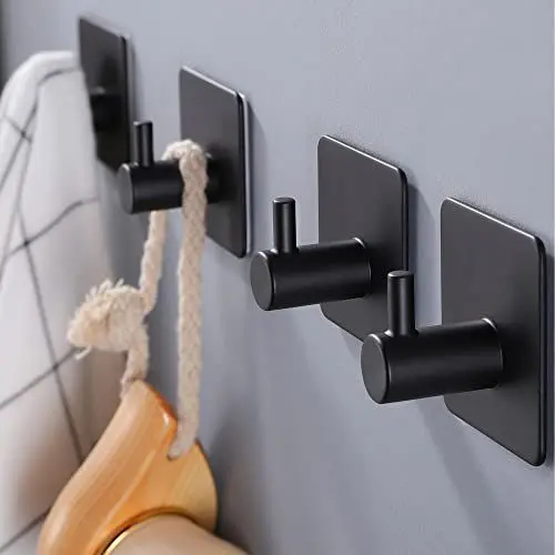 Produktbild: ZUNTO Handtuchhaken Haken Ohne Bohren Klebehaken Edelstahl Wandhaken Selbstklebend Handtuchhalter für Badezimmer, 4 Stück Schwarz