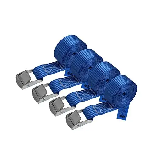 Produktbild: Zurrgurt Spanngurt belastbar bis 250 kg DIN EN 12195-2 Befestigungsgurt Klemmverschluss Befestigungsriemen blau verschiedene Längen Stückzahlen, 4er Pack 2.5 cm x 2.5 m