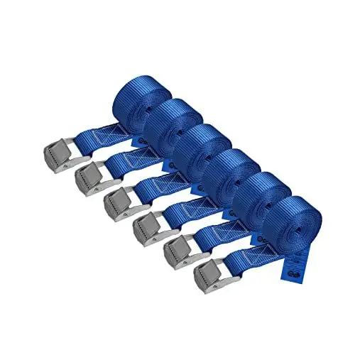 Produktbild: Zurrgurt Spanngurt belastbar bis 250 kg DIN EN 12195-2 Befestigungsgurt Klemmverschluss Befestigungsriemen blau verschiedene Längen Stückzahlen, 6er Pack 2.5 cm x 2.5 m