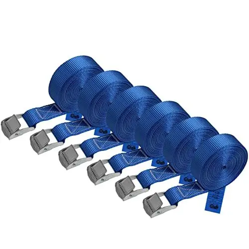 Produktbild: Zurrgurt Spanngurt belastbar bis 250 kg DIN EN 12195-2 Befestigungsgurt Klemmverschluss Befestigungsriemen blau verschiedene Längen Stückzahlen, 6er Pack 2.5 cm x 6 m