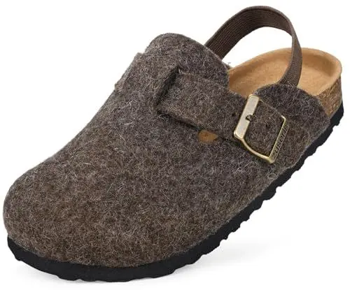 Produktbild: ZUSERIS Kinder Filzpantoffeln Mädchen Jungen Hausschuhe Warme Clogs Verstellbare Pantoffeln Fussbettpantoffel Rutschfest,Braun,29/30 EU=Etikettengröße 190