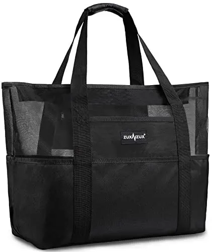 Produktbild: ZUXNZUX Strandtasche XXL Familie, Strandtasche mit Reißverschluss, Groß Faltbar Ultraleicht Badetasche Sandkontrolle, Tasche Schwimmtasche Damen Shopper Herren für Sommer Strand Urlaub