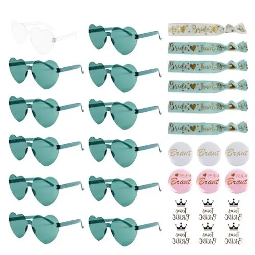 Produktbild: ZUYIST 44 Stück Jga Accessoires Frauen, Junggesellenabschied Frauen Deko Set mit Team Bride Jga Armbänder Frauen, Herz Sonnenbrille, Team Bride Tattoos, Jga Buttons für Bride to be Deko