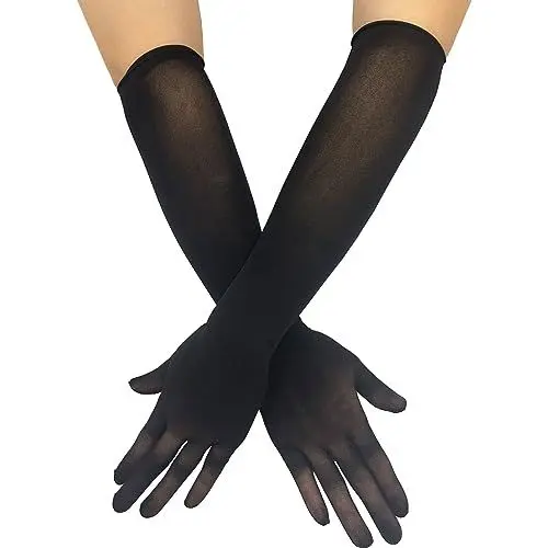 Produktbild: ZUYPSK Damen Handschuhe Herren Nahtlose Stulpenärmel Elastisch Strumpfhosen Nylon Durchsichtig Ellenbogen Lang für Hochzeit Abend Ball Party Cocktail Accessoires (Schwarz, Einheitsgröße)