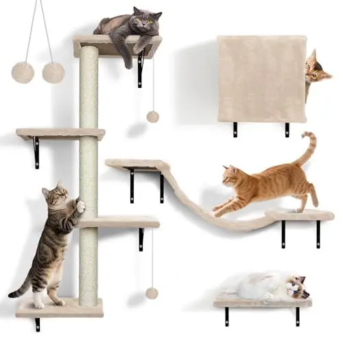 Produktbild: Zvonema Kletterwand für Katzen-10-teilig Katzen Kletterwand Set,Große Hängebrücke,Kratzsäulen mit Sisal,Ruhe und Spielwandregal mit Spurenkugel,Katzenmöbel für den Innenbereich bis 10 kg