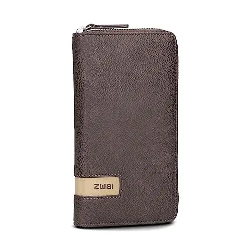 Produktbild: Zwei große Damen Geldbörse M.Wallet MW2 Portemonnaie aus weichem Kunstleder, Geldbeutel mit umlaufendem Reißverschluss, 15 Kartenfächern, 2 Scheinfächern, Münzfach & Sichtfach (Chocolate)