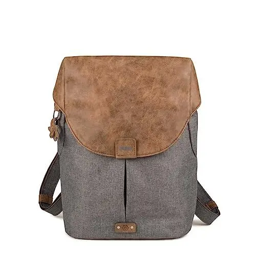 Produktbild: Zwei Damen City-Rucksack Olli O12 Rucksack (7 L) im Retro-Look mit Blumenanhänger im Canvas-Style mit Lederoptik, Hauptfach mit Reißverschluss, gepolstertes Laptopfach, wasserabweisend (stone)